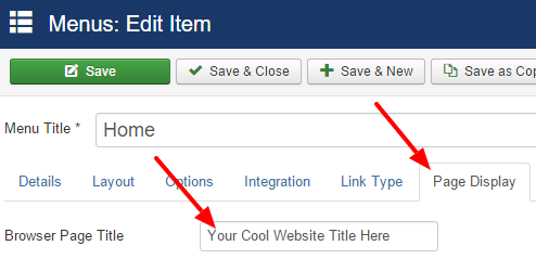 How to change the global page title in Joomla 3